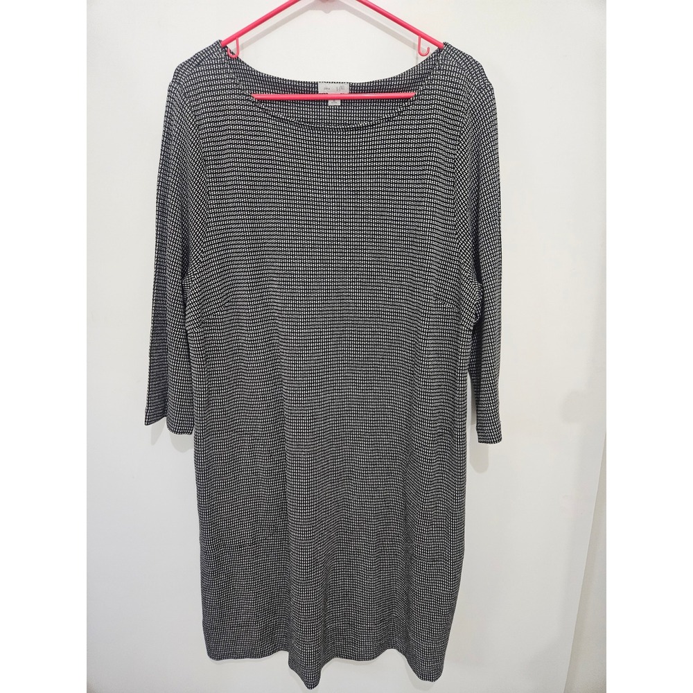 J. Jill Ponte Knit Shift Dress Black White Micro Pattern XL Petite 3/4 Sleeve